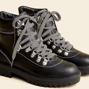 J. Crew Black Leather Nordic Hiking Boots Size 7 NWT